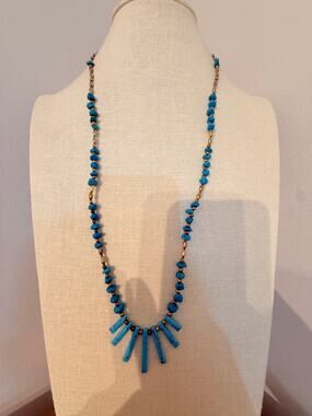 Southwestern Style Turquoise Chip Bead Fringe Necklace 28”